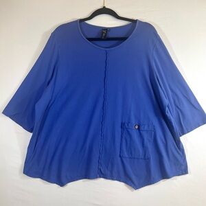 Focus Casual Life Lagenlook Indigo Blue Tunic Top Shirt Asymmetrical Size 1XL